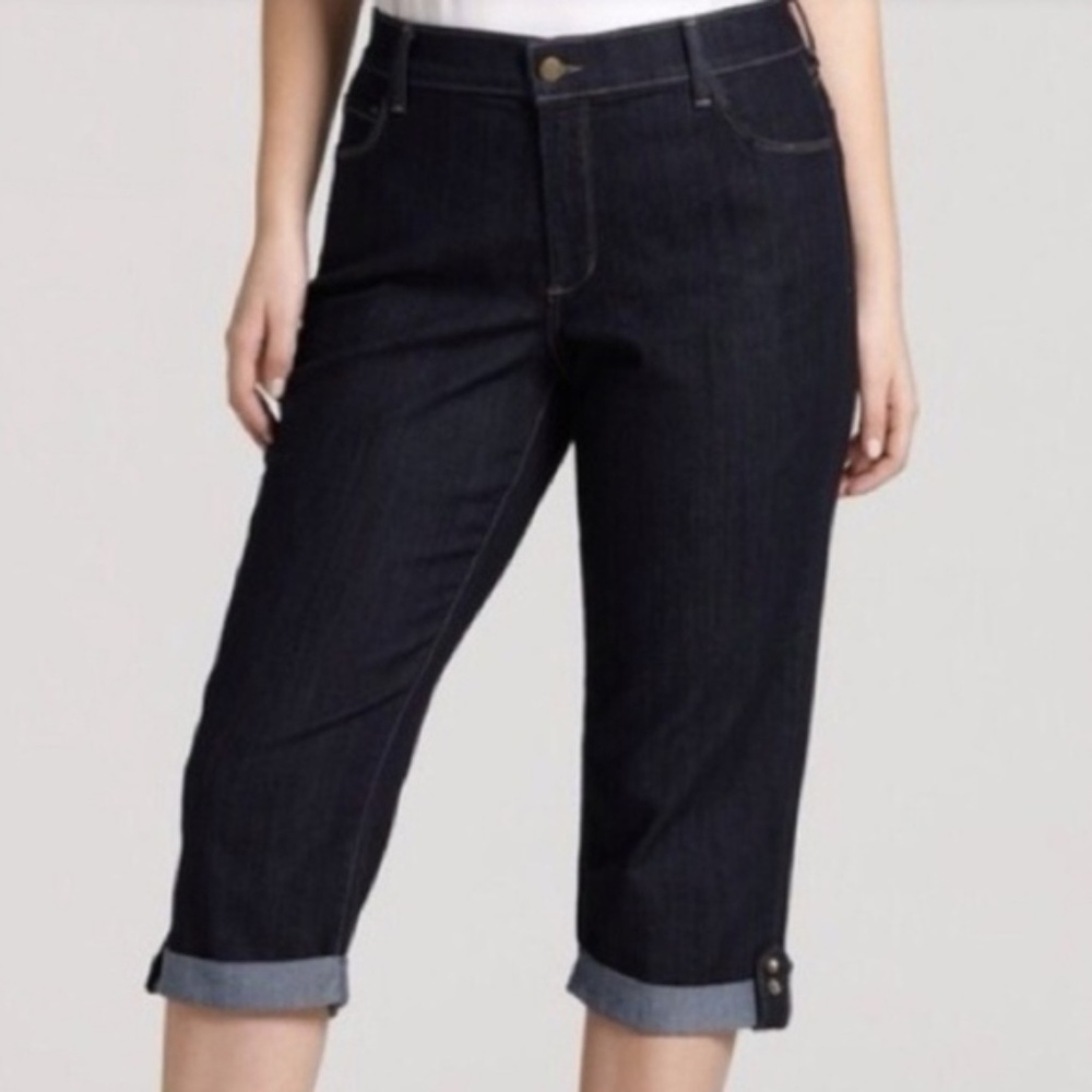 NYDJ Dark Rinse Crop Jeans Rhinestone Tab